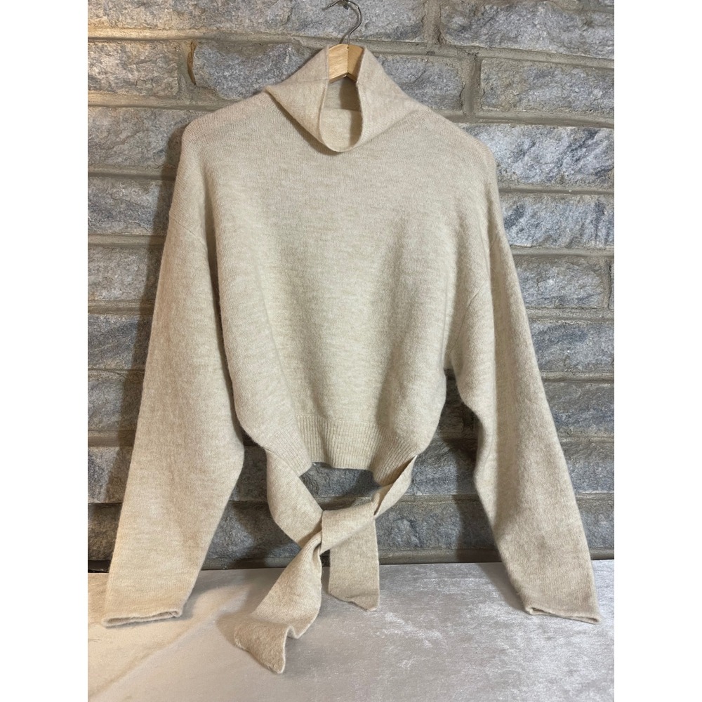 Wilfred Aritzia Alpaca Wool Blend Turtleneck Tie Hem Sweater Cream Small 67457